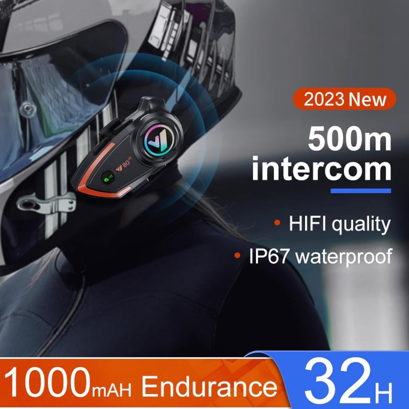 Khptop Motorcycle Helmet Bluetooth Headset 500meters 2 Riders Bluetooth Helmet Intercom Headset with CVC Noise Sound Quality Speakers Communication Systems Motorcycle Riding/Snowmobile/Cycling/Sports - Image 2
